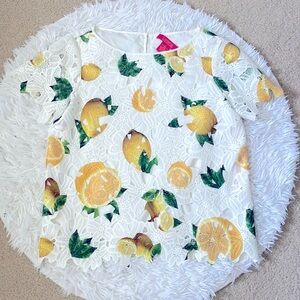 Catherine MaLandrino Lemon Print Lace Blouse